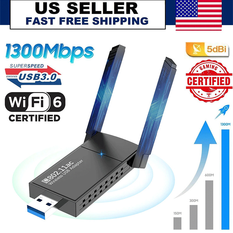 USB 3.0 Wireless WIFI Adapter 1300Mbps Long Range Dongle Dual Band 5Ghz Network