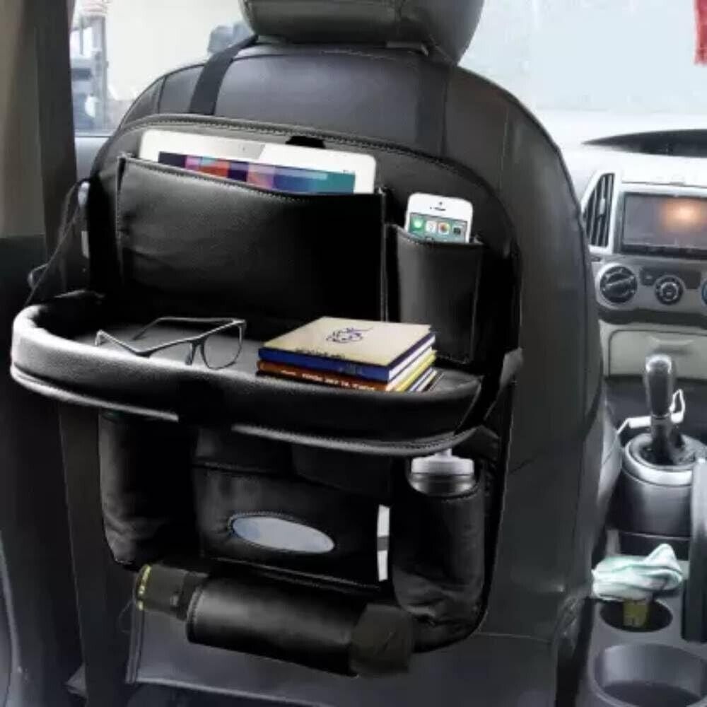 Car Backseat Organizer with Foldable Table Tray, PU Leatherite Car Storage.