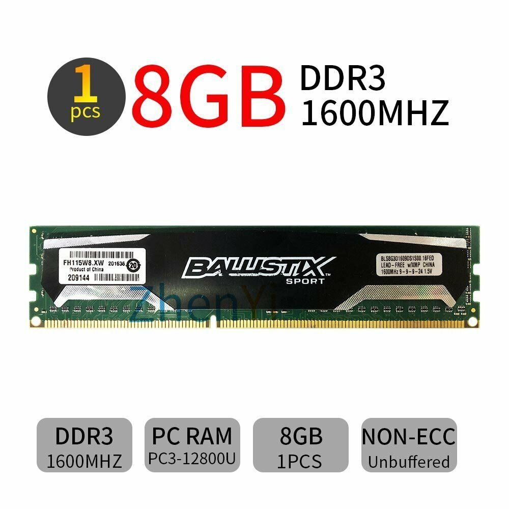 64GB 32GB 16GB 8GB DDR3 1600MHz CL9 DIMM Memory RAM Crucial Ballistix Sport LOT