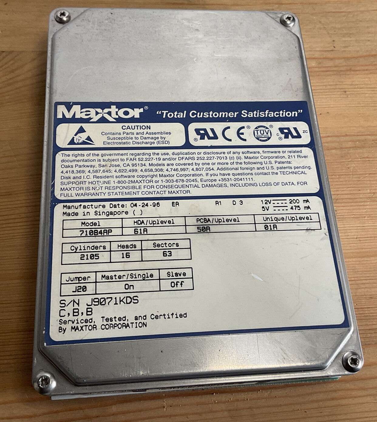 Vintage IDE Hard Disk Drive Maxtor 72004AP HDD 77A 53A 47A Tested