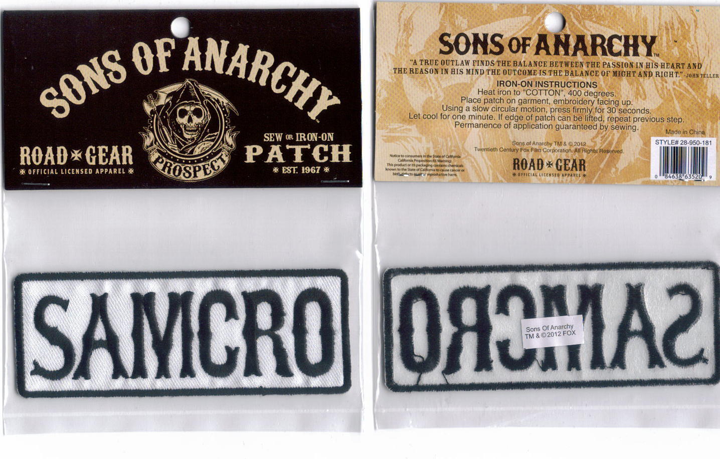 SONS OF ANARCHY SAMCRO EMBROIDERED PATCH NEW 