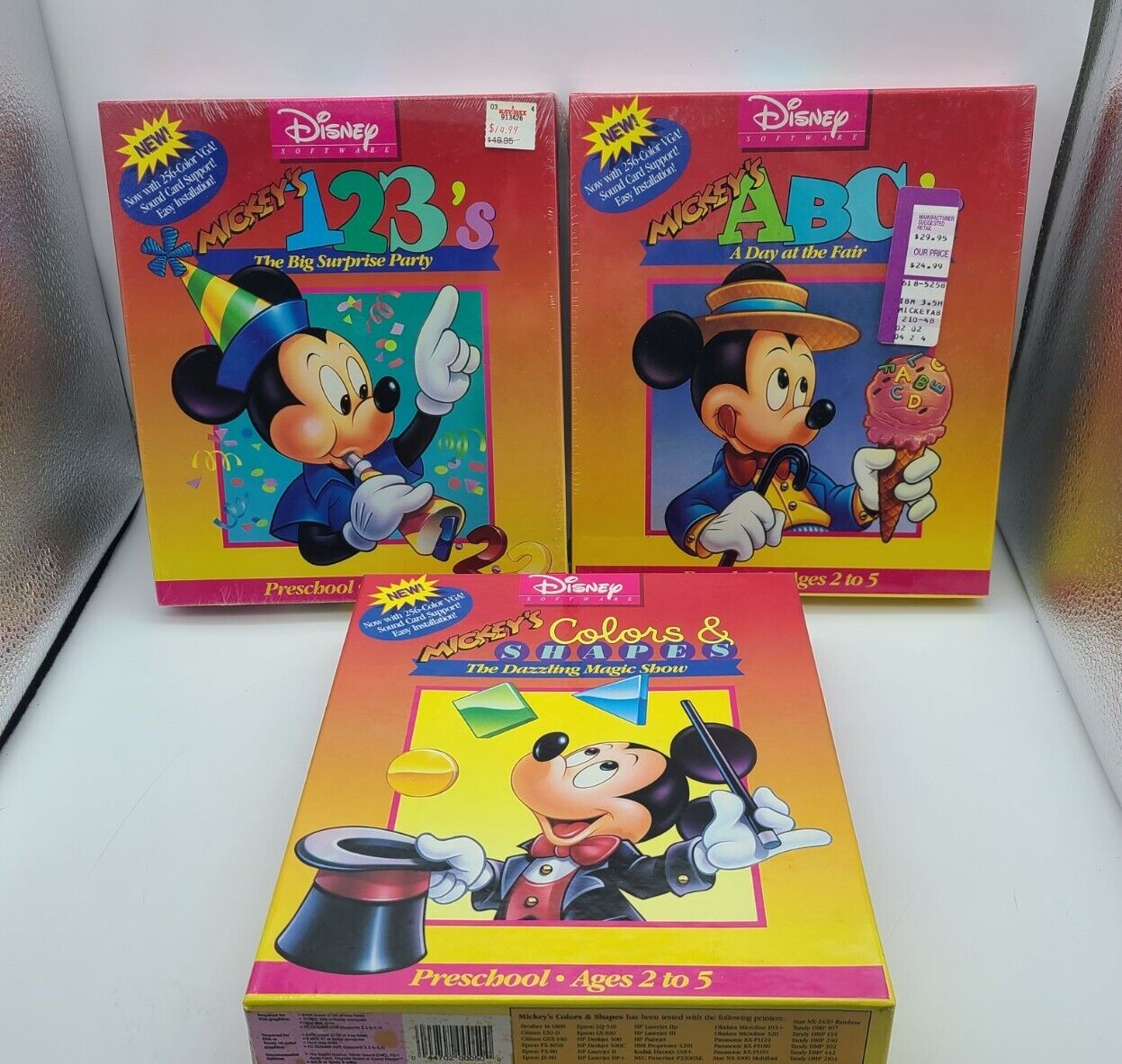 Vintage Mickey's 123's Abc's Colors And Shapes, IBM PC Lot Of 3, Big Box PC