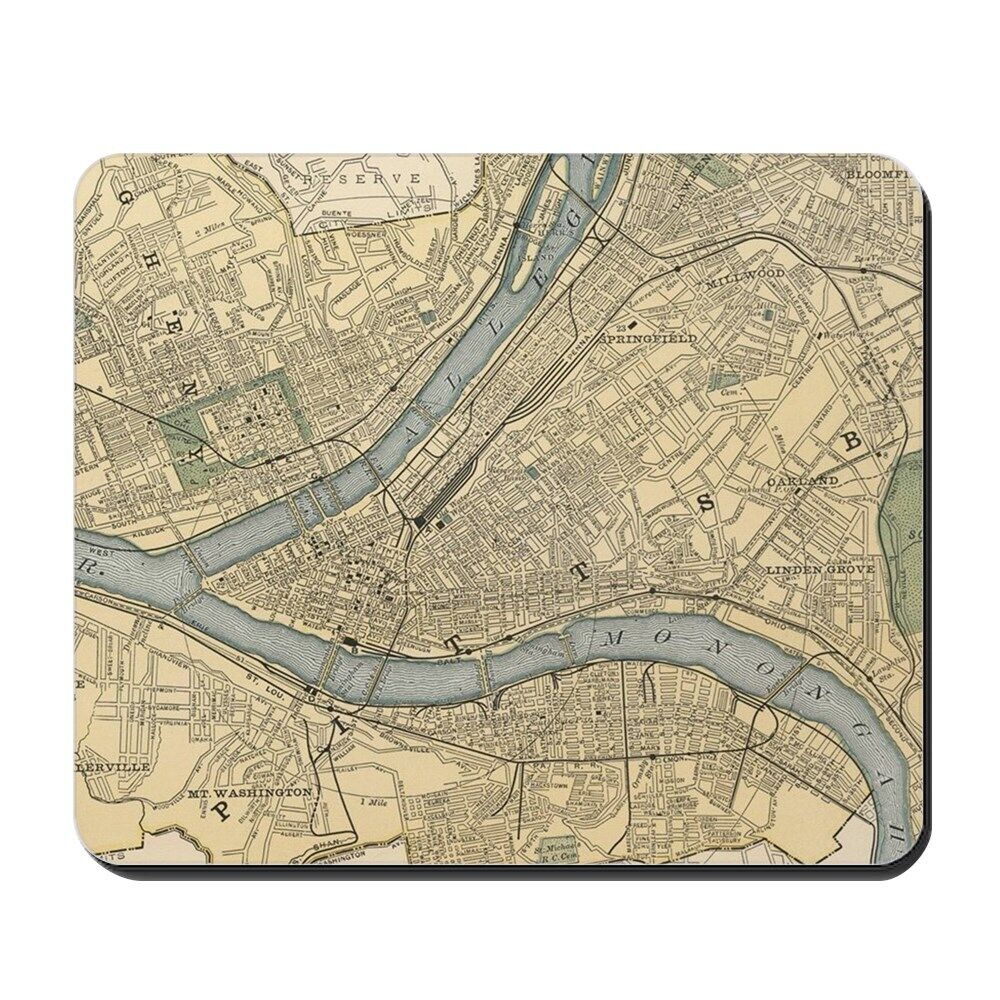 CafePress Vintage Map Of Pittsburgh PA (1891) Mousepad  (1677556523)