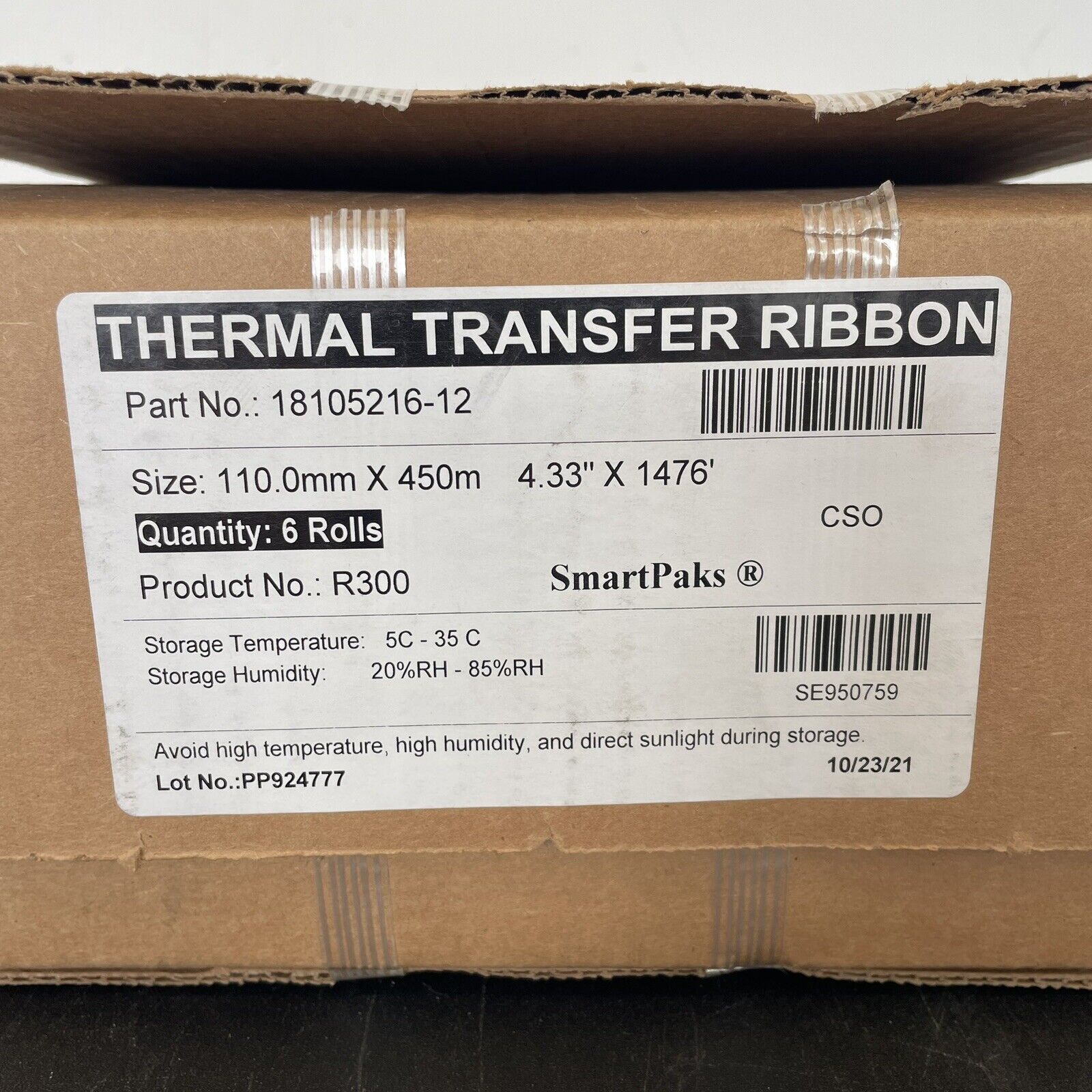 Lot of 6 Thermal Transfer Ribbon Resin Enhanced Wax 110mm x 450m New Open Box