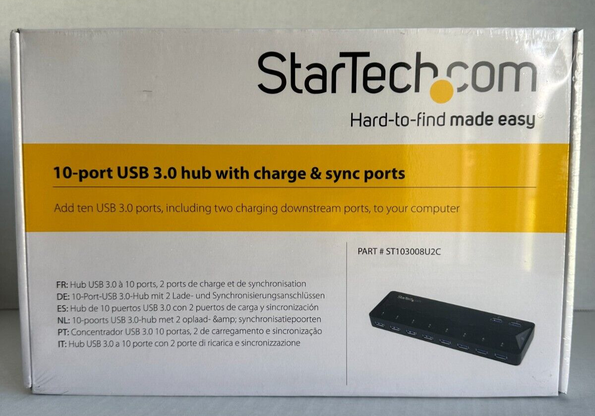 Startech.com 10-port Usb 3.0 Hub With Charge And Sync Ports -2 X 1.5a Ports.