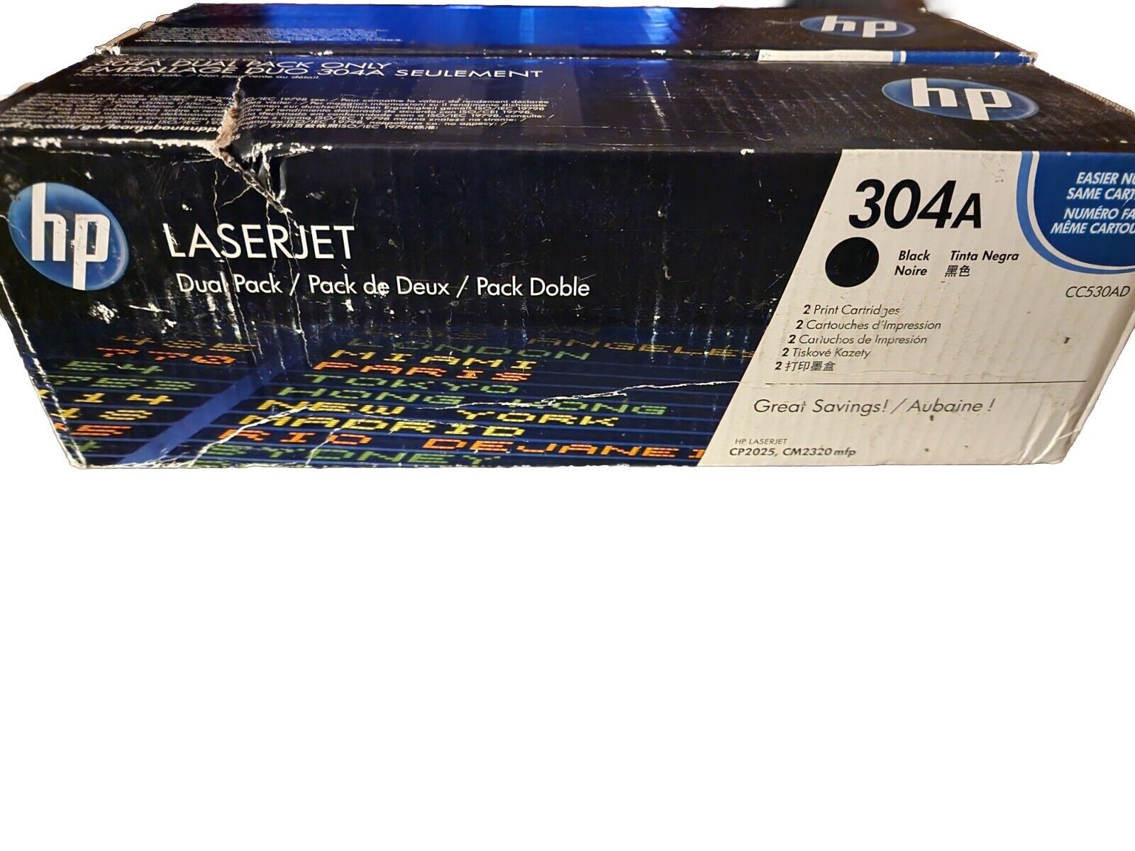 New 2-Pack Genuine HP 304A CC530AD Black Toner Cartridge Factory Sealed