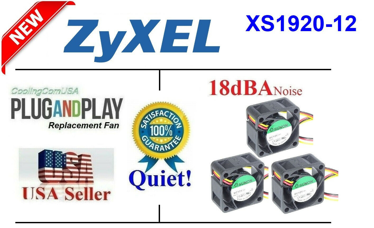 Lot 3x Quiet Version replacement fans for ZyXEL XS1920-12 Low Noise fans