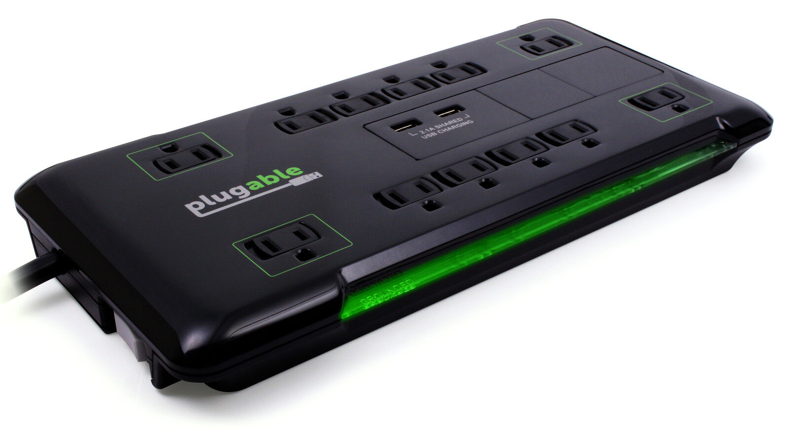 Plugable Surge Protector Power Strip w/ USB, 12 AC Outlets, 25ft Extension Cord