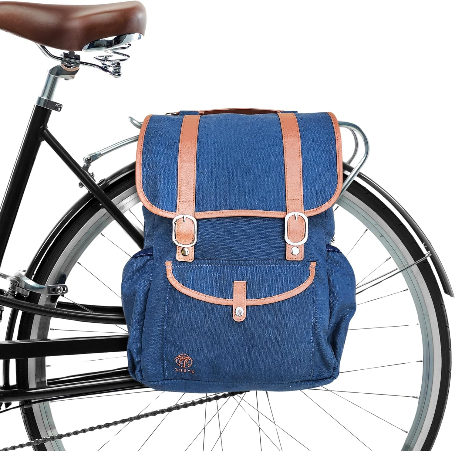 Convertible Double Pannier Backpack for Bicycles - Padded Laptop Pocket - Canvas