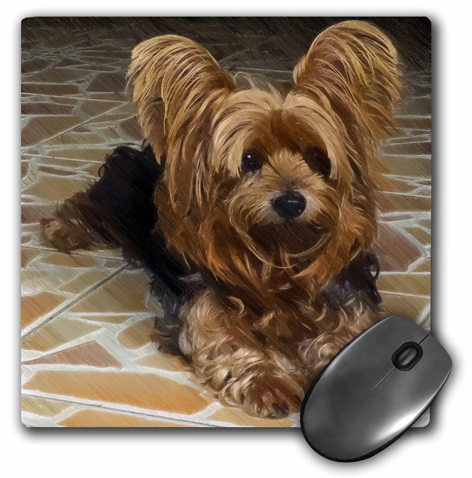 3dRose A cute Yorkshire terrier dog with a drawing effect MousePad