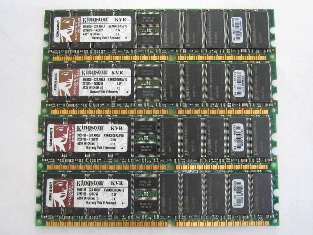 Lot (4) KINGSTON KVR400D8R3A/1G 1GB PC3200 DDR-400MHz ECC Reg CL3 184-Pin Memory