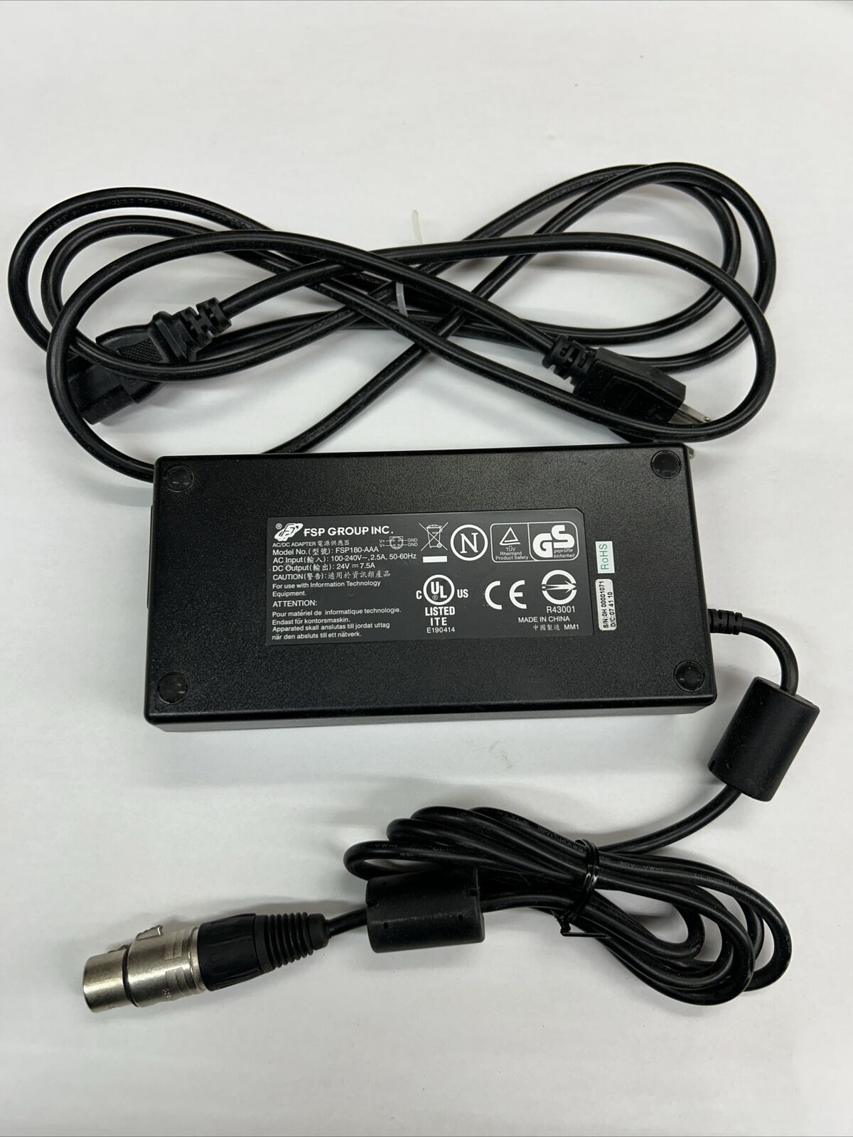 FSP Group Model: FSP180-AAA AC Adapter 100-240V 24V 7.5A With Neutrik