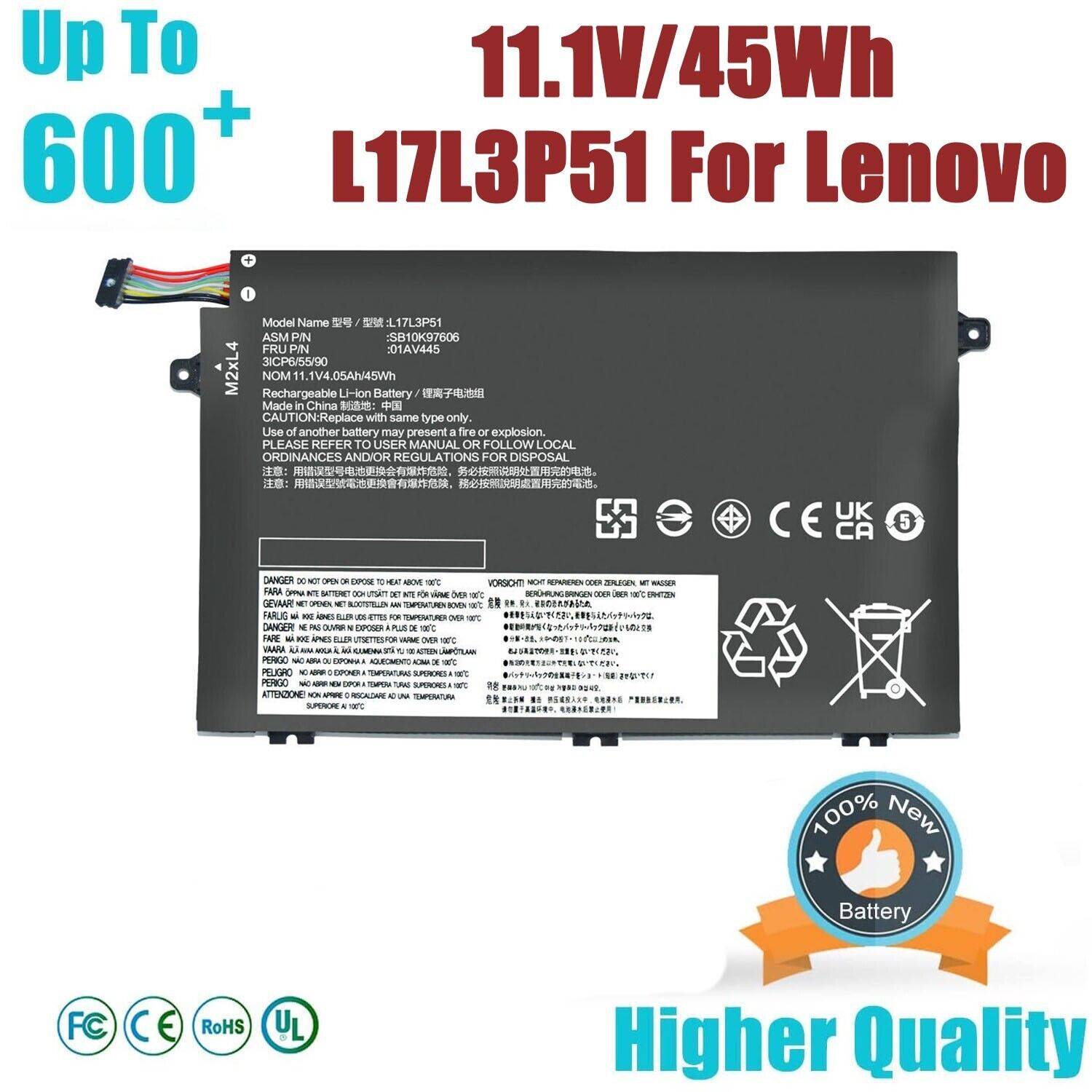 01AV445 L17L3P51 Battery for Lenovo ThinkPad E480 E490 E580 E590 01AV447 01AV448