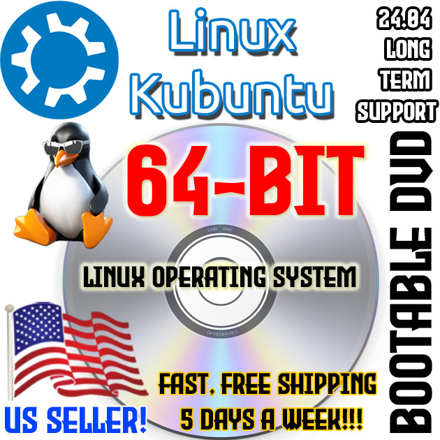 Linux Kubuntu 24.04 Long Term Support OS DVD or USB Live Boot NEW Ubuntu