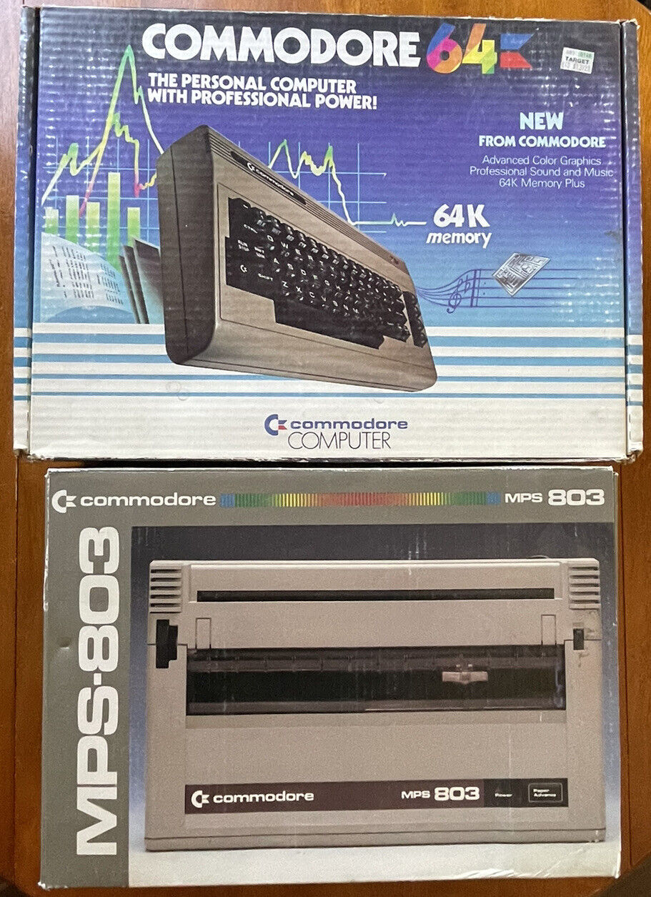 Commodore 64 Computer & Printer MPS-803 - With Boxes - Complete Vintage