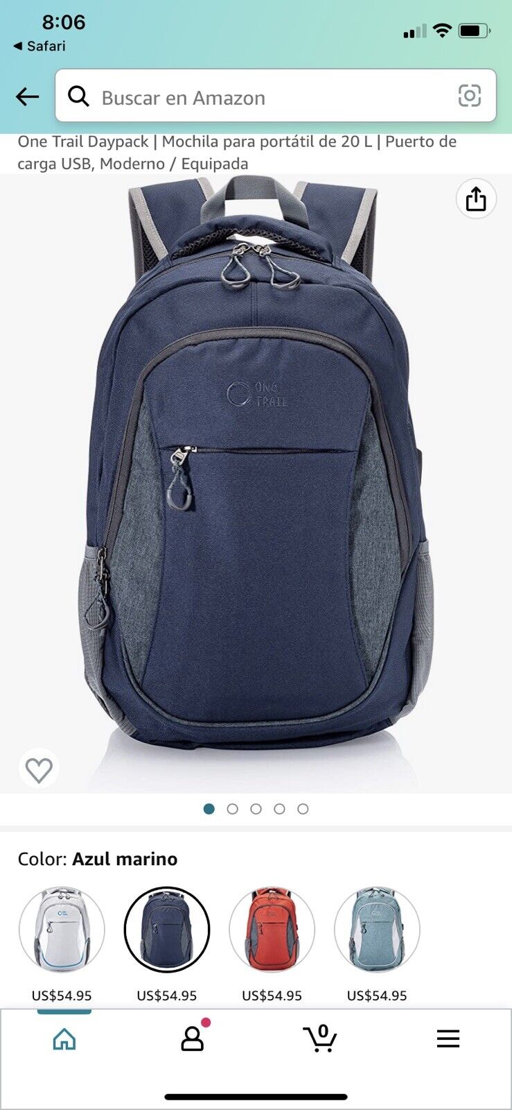 One Trail Daypack | 20L Laptop Backpack | USB Charging Port Navy Blue