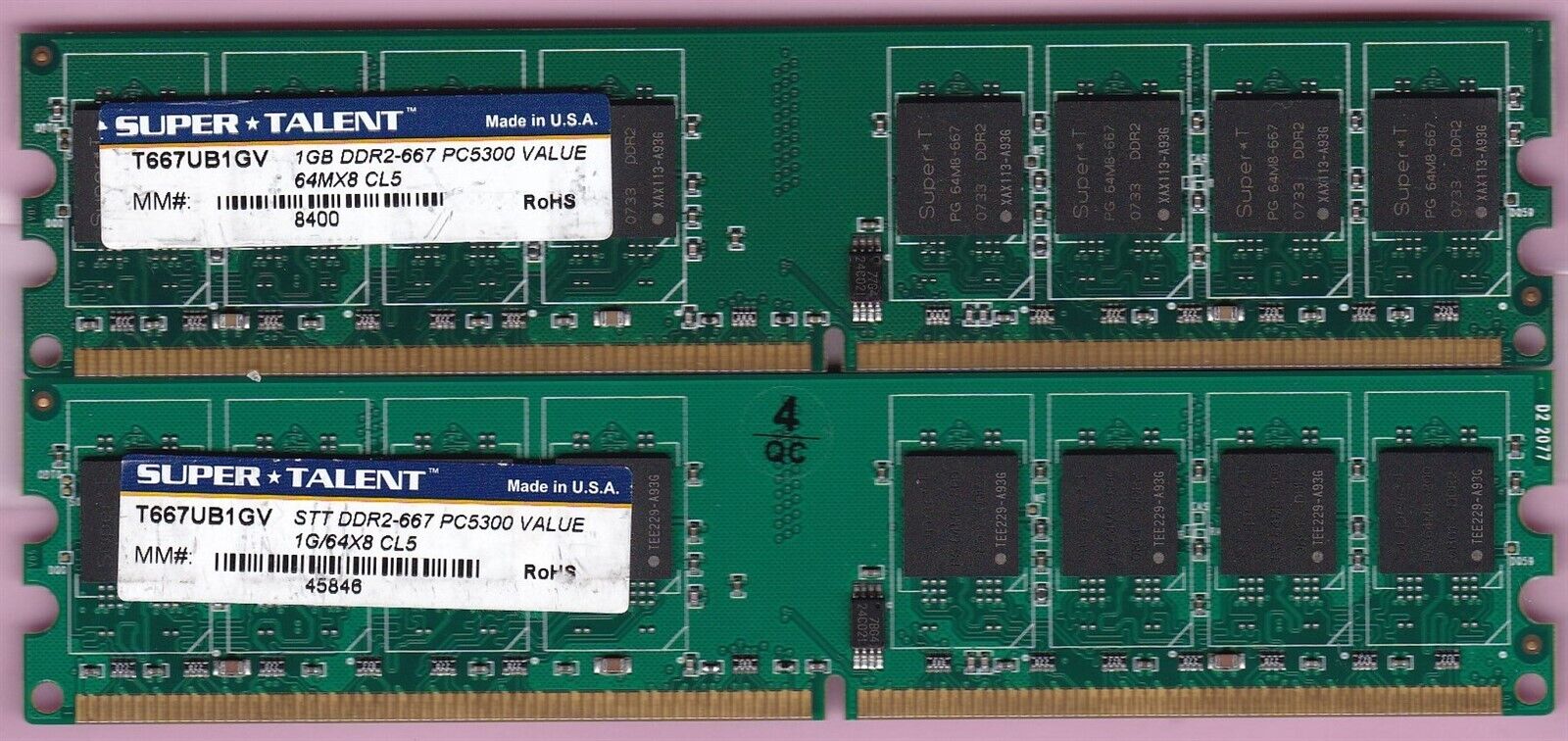 2GB 2x1GB PC2 5300 DDR2-667 SUPERTALENT T667UB1GV SUPER*TALENT Ram Memory Kit