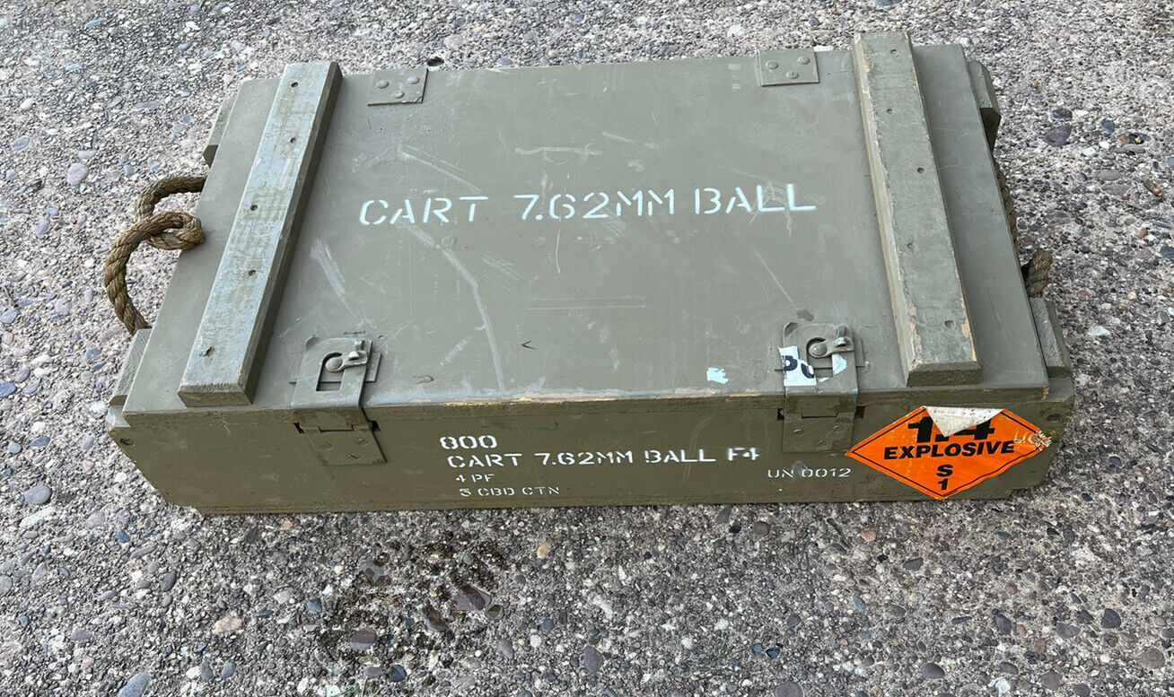 7.62mm. Ball Ammo Wooden Crate With Rope Handles NEAT