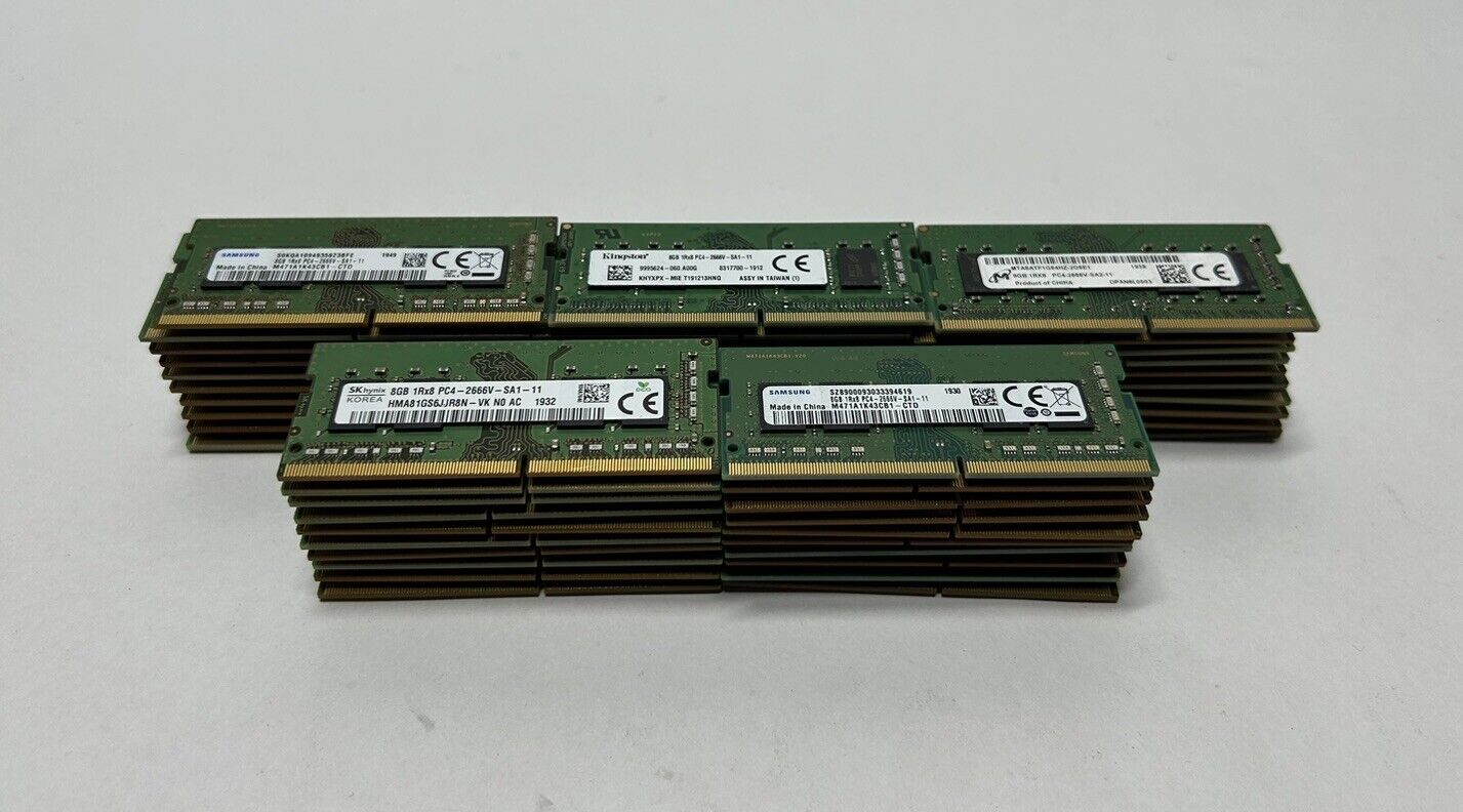 Lot of 50 DDR4 8GB PC4-2666V Laptop Memory RAM Mixed Major Brands
