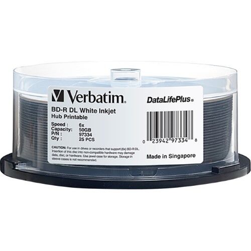 VERBATIM 6X Blu-Ray BD-R DL Dual Layer 97334 50GB White Inkjet Printable 25pk