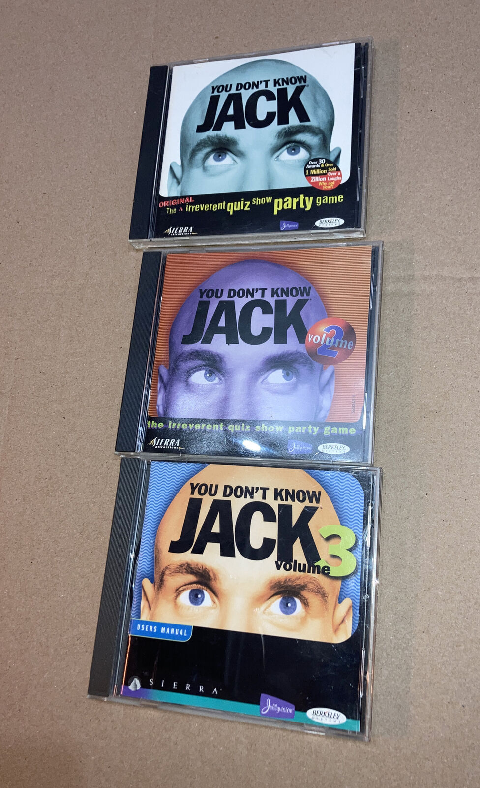You Don\'t Know Jack Trivia Games Vol 1, 2 & 3. Windows 3.1 95 & 98 Mac OS 7.1 +