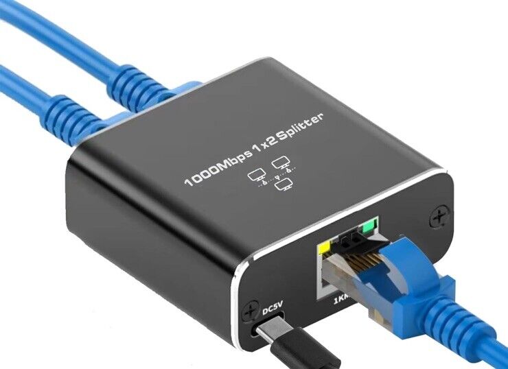 Ethernet Splitter 1 to 2 High Speed 1000Mbps, Gigabit Ethernet Splitter,
