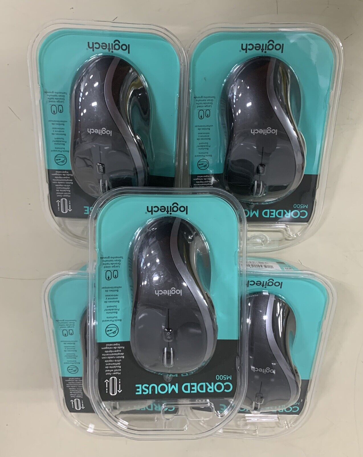 NEW SEALED Lot of 5) Logitech M500s Corded 7-Button USB Laser Scroll Mouse