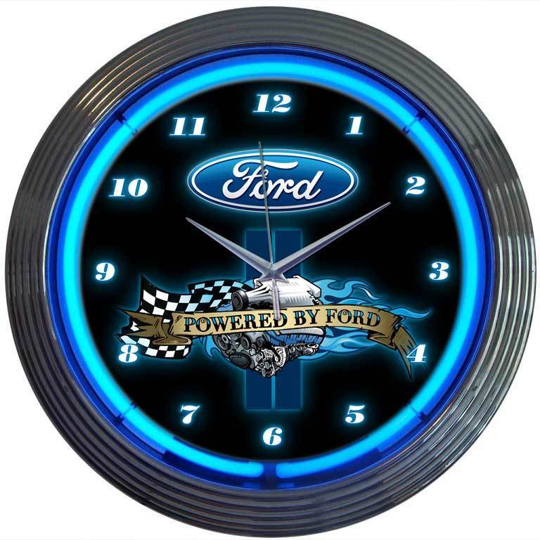 Powered by Ford GT Oval neon clock sign garage wall lamp Man cave Mechanic OLP