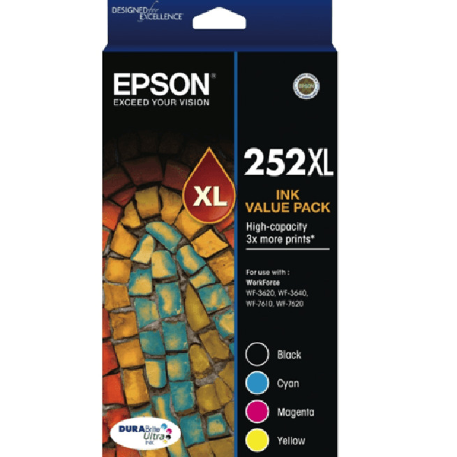 NEW Epson 252XL Ink Cartridge High Yield Value Pack Black/Cyan/Yellow/Magenta
