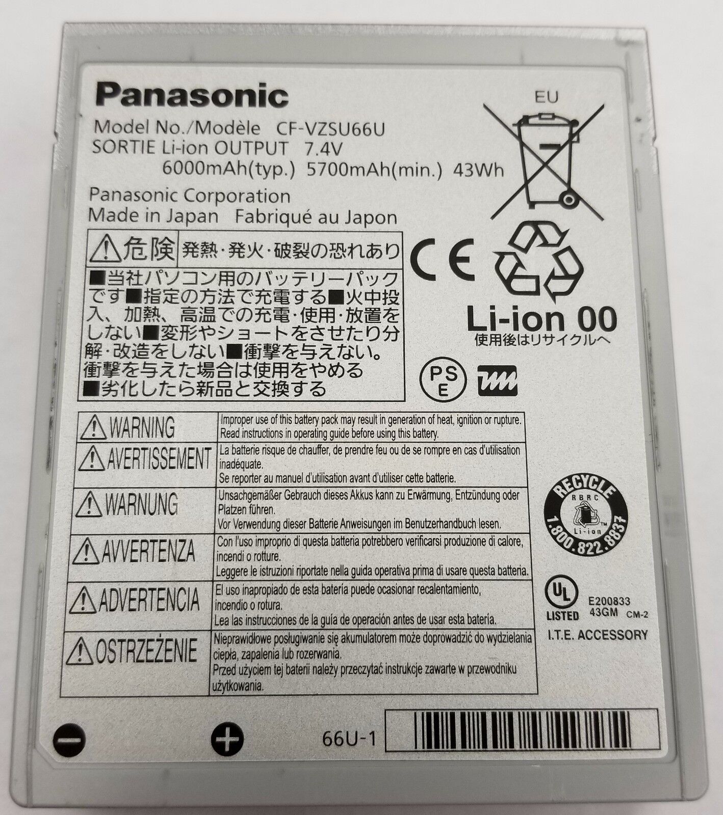4 Pack - Original Panasonic CF-VZSU66U Battery 100% Charge