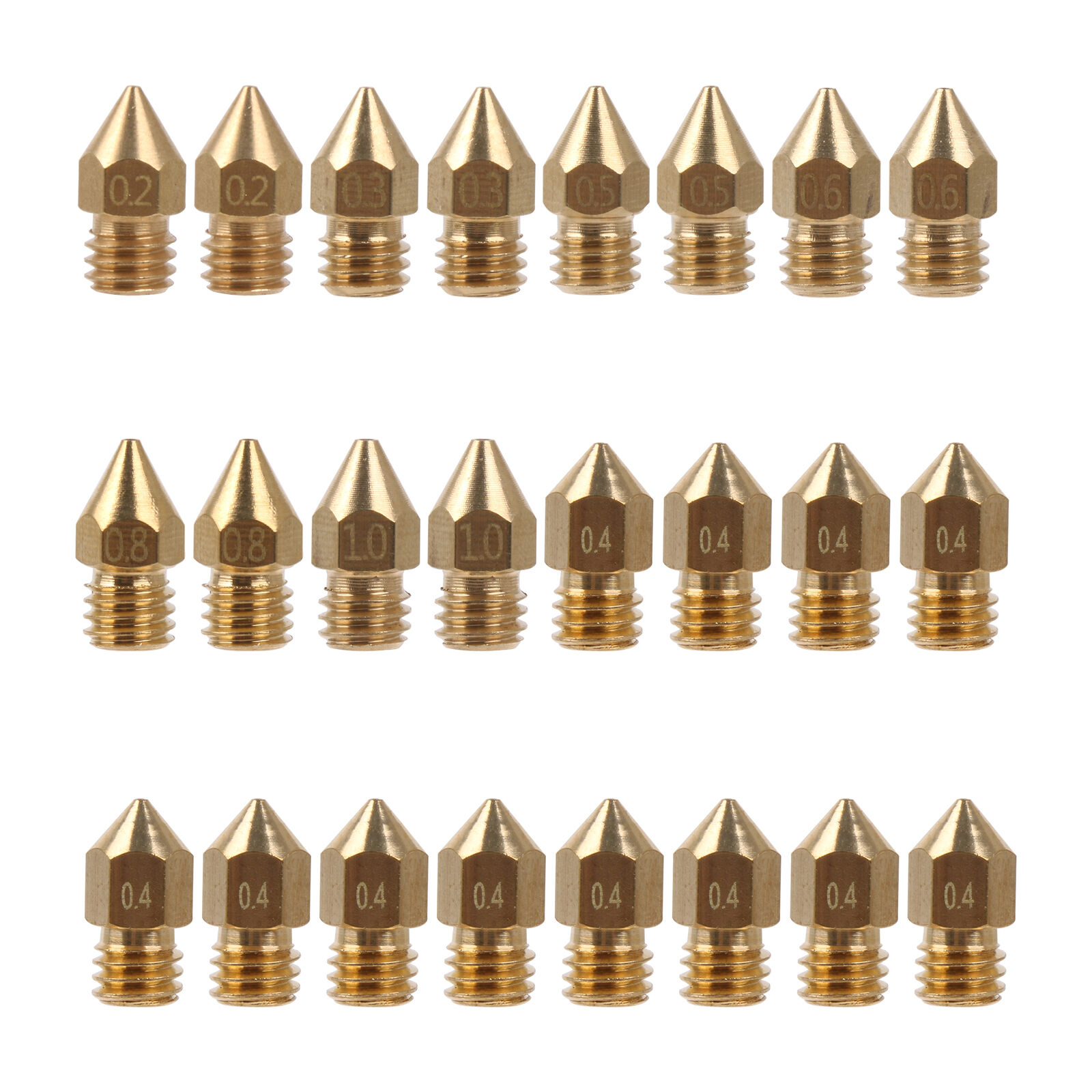 24 pcs MK8 Nozzles 3D Printer Brass Nozzles 0.2 0.3 0.4 0.5 0.6 0.8 1.0mm