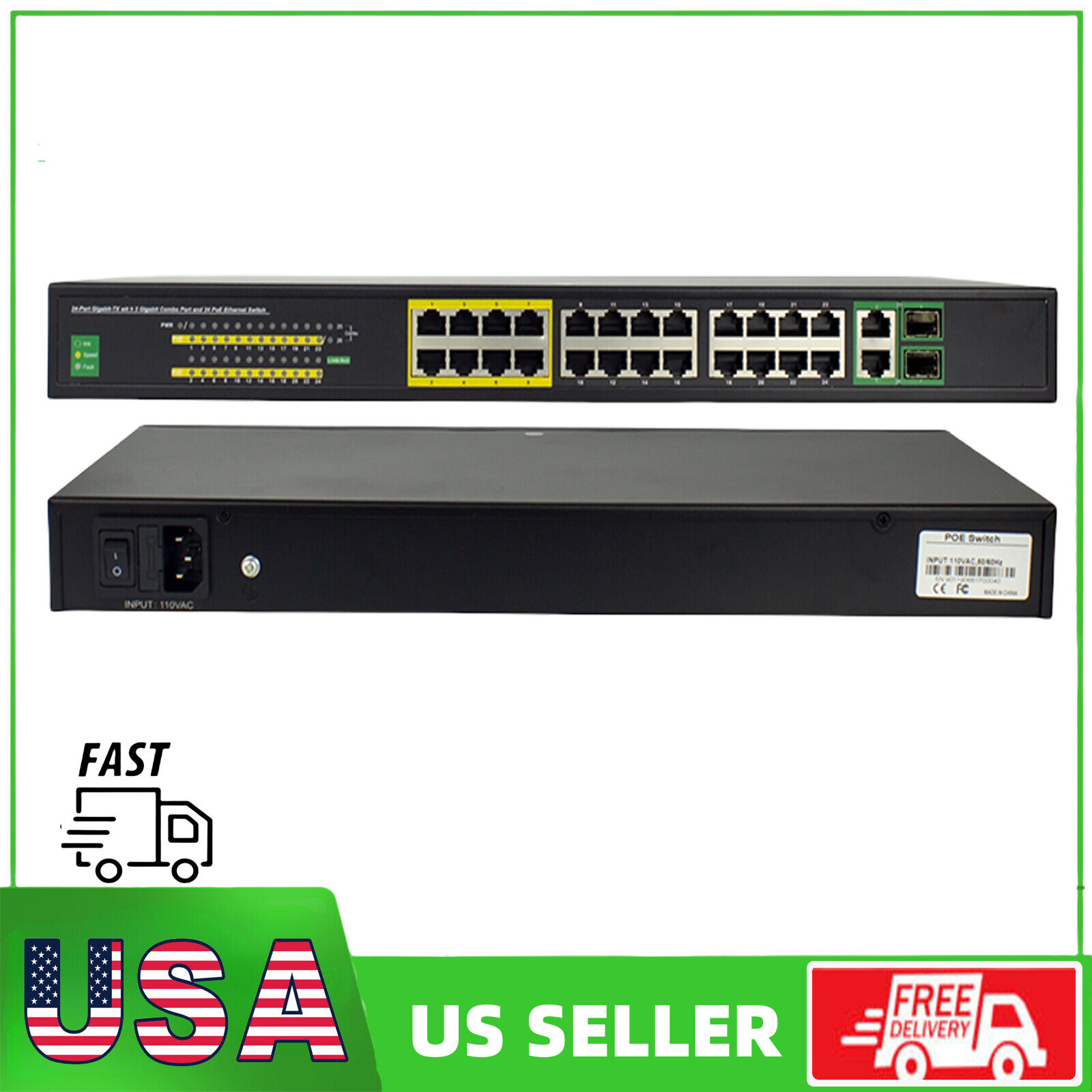 24 Port Gigabit Ethernet PoE Switch with 2 Uplink Gigabit SFP Port + 2 RJ45 Port