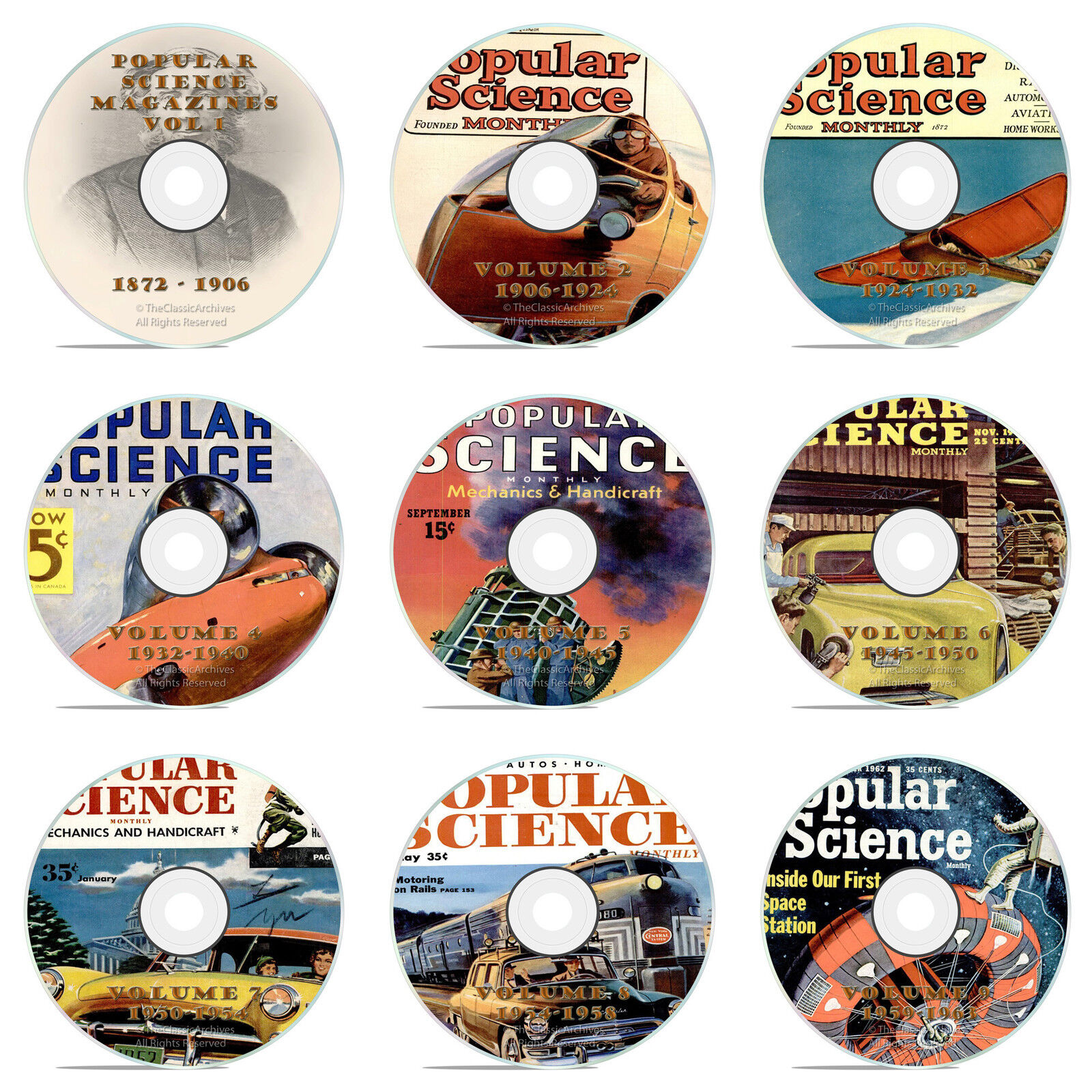 Vintage Popular Science Magazine, Our 9 DVD Complete Set, 1872-1963, 1086 issues
