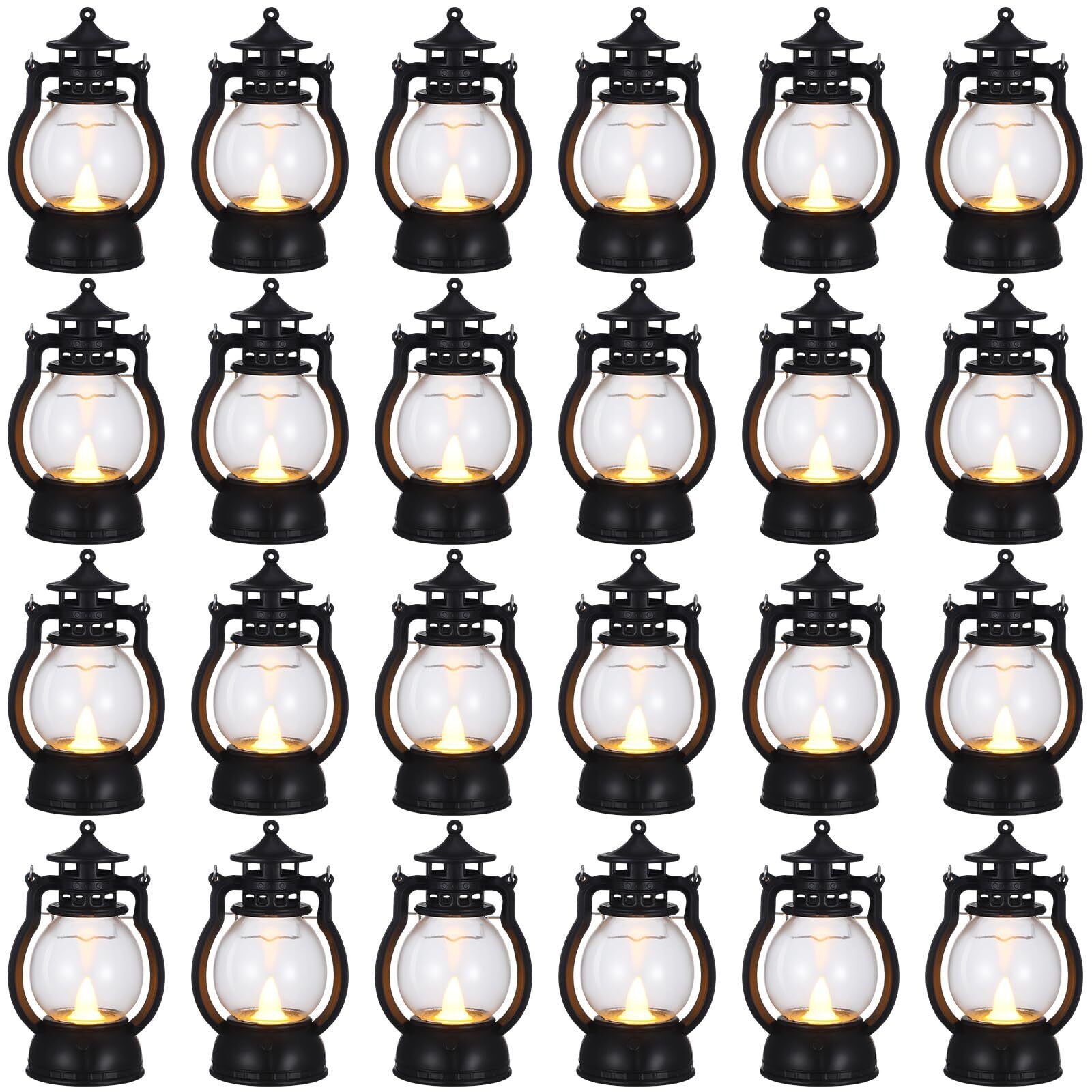 24 Pcs Mini Lantern Decorative with Flickering Led Candle Bulk Vintage (Black)