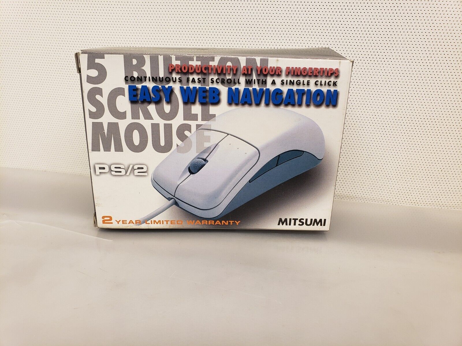 New NOS Vintage Mitsumi Standard Scroll 5 Button PS/2 Mouse