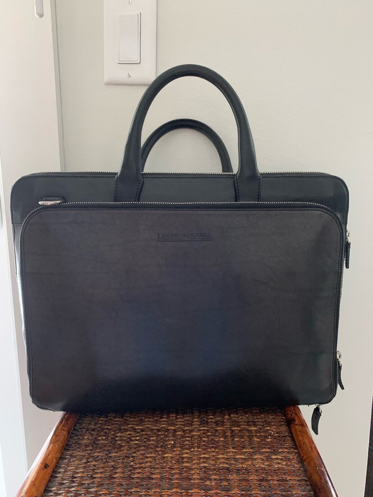 Vintage Dooney & Bourke  Genuine Leather Briefcase  Black 15.5” H 16” L 5” W