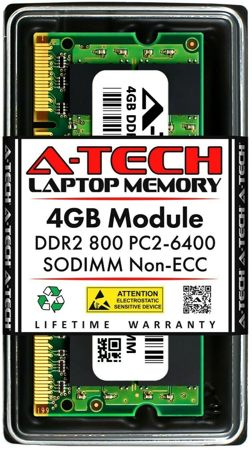 A-Tech 4GB PC2-6400 Laptop SODIMM DDR2 800 MHz 200-Pin Notebook Memory RAM 1x 4G