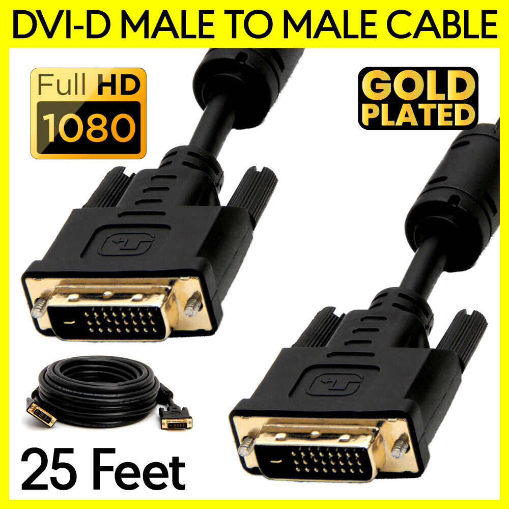 DVI-D Video Cable 25 Feet DVI 24+1 Male to Male Cord Monitor Display Projector