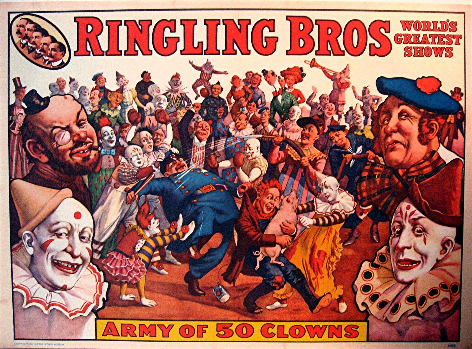 1960 Ringling Bros Circus World Museum Old Clown Poster