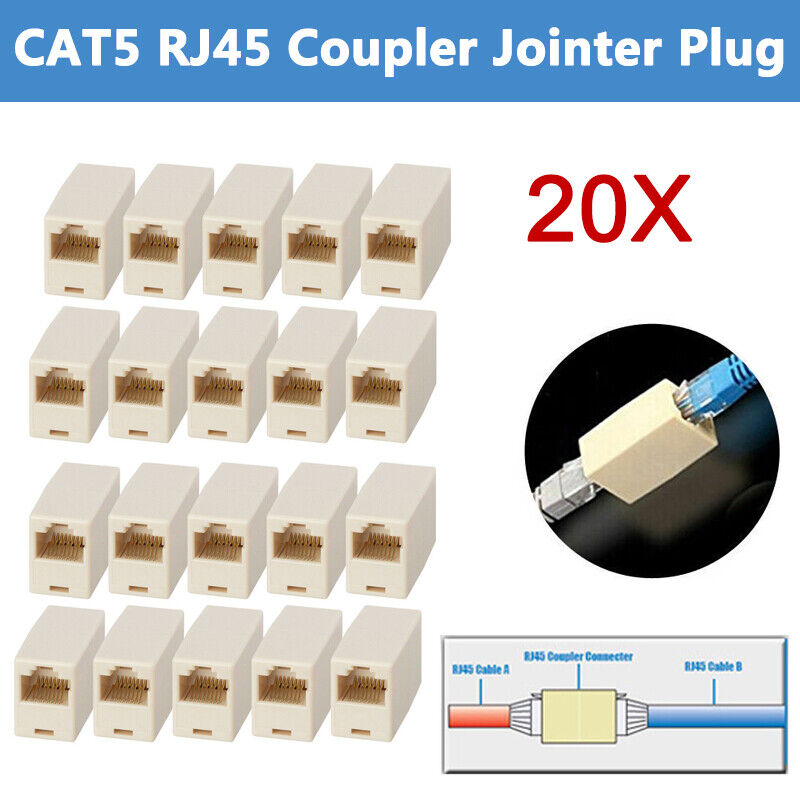 20 Pcs CAT5e Coupler Joiner Connector Extension Broadband Ethernet Network Cable