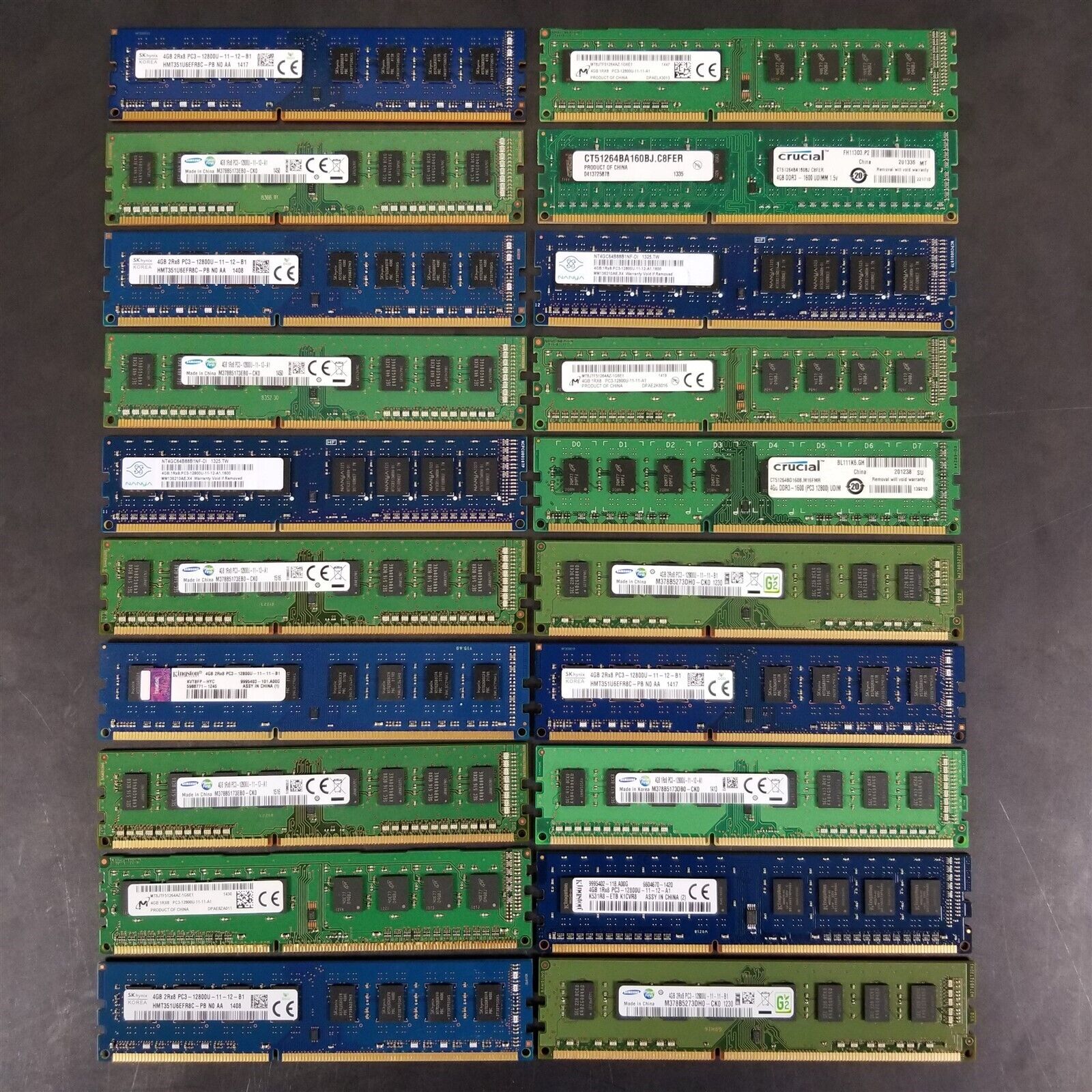Lot of 20 Mixed Major Brands 4GB PC3-12800U DDR3 1600MHz Desktop RAM Tested