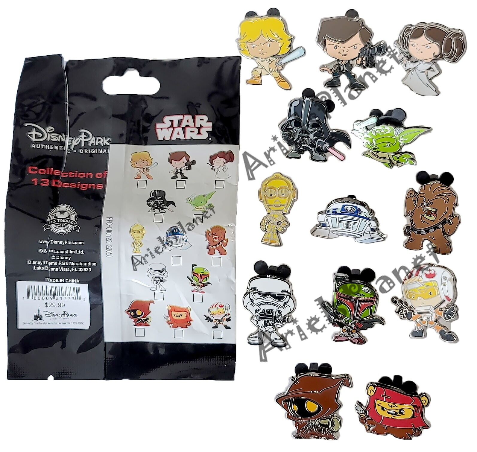 Disney Parks Star Wars Cuties Character Mystery Pin Bag 13 Pins Complete Set