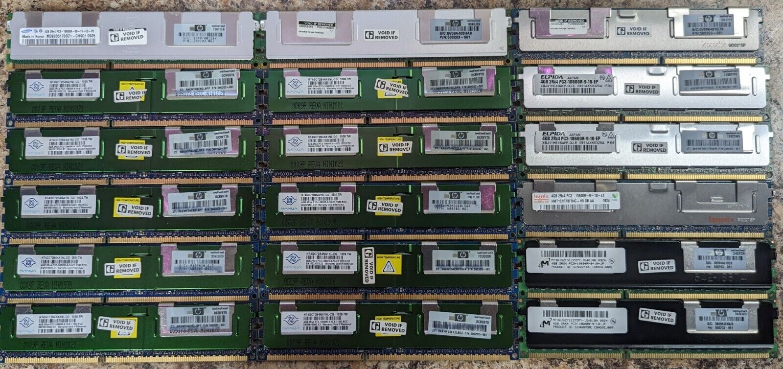 18x4GB Micron, hynix, ELPIDA, Nanya, Samsung ECC RDIMM HP 500203-061 for Servers