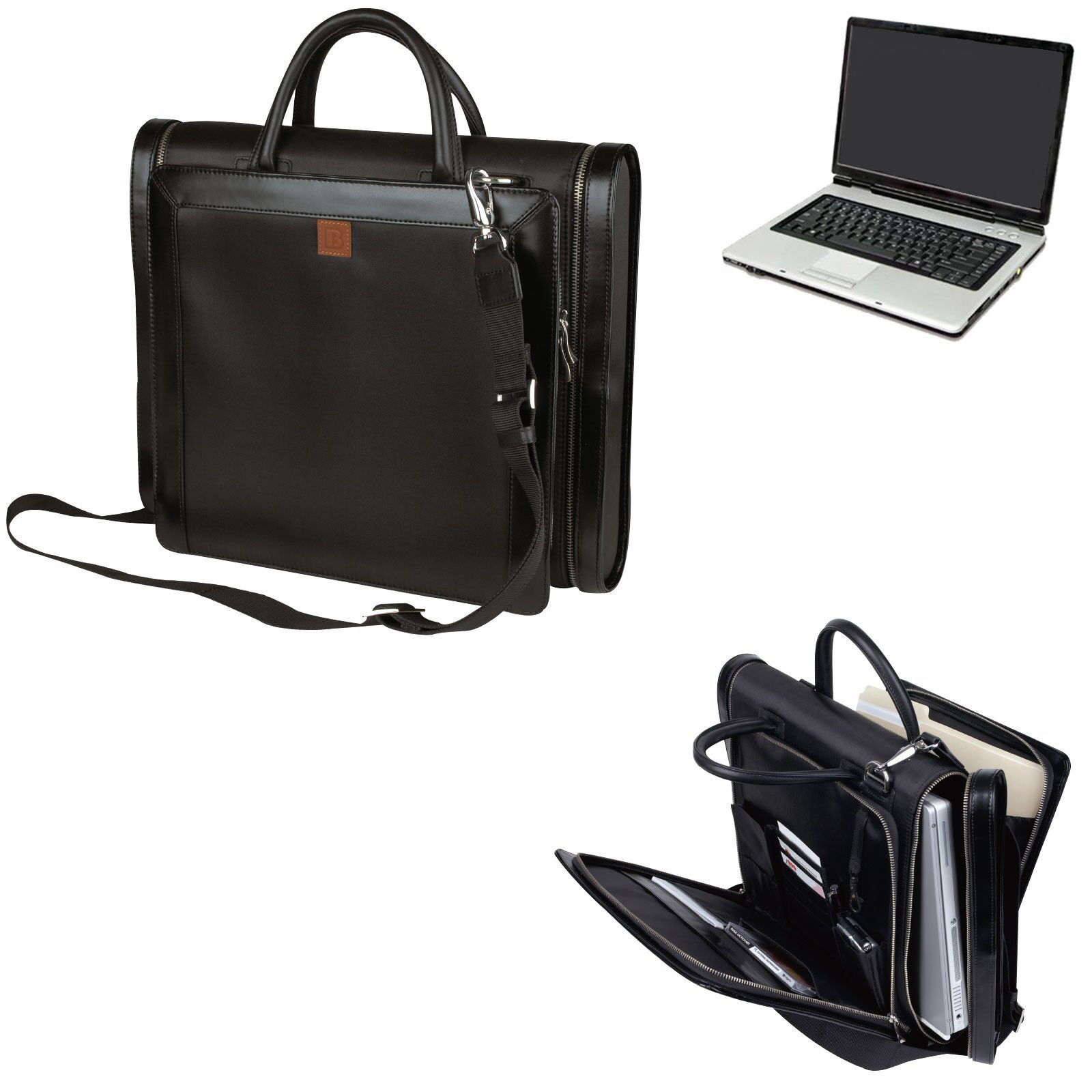 Compu-Briefcase Expandable Notebook Computer Leather Trim Laptop Bag Men/Women