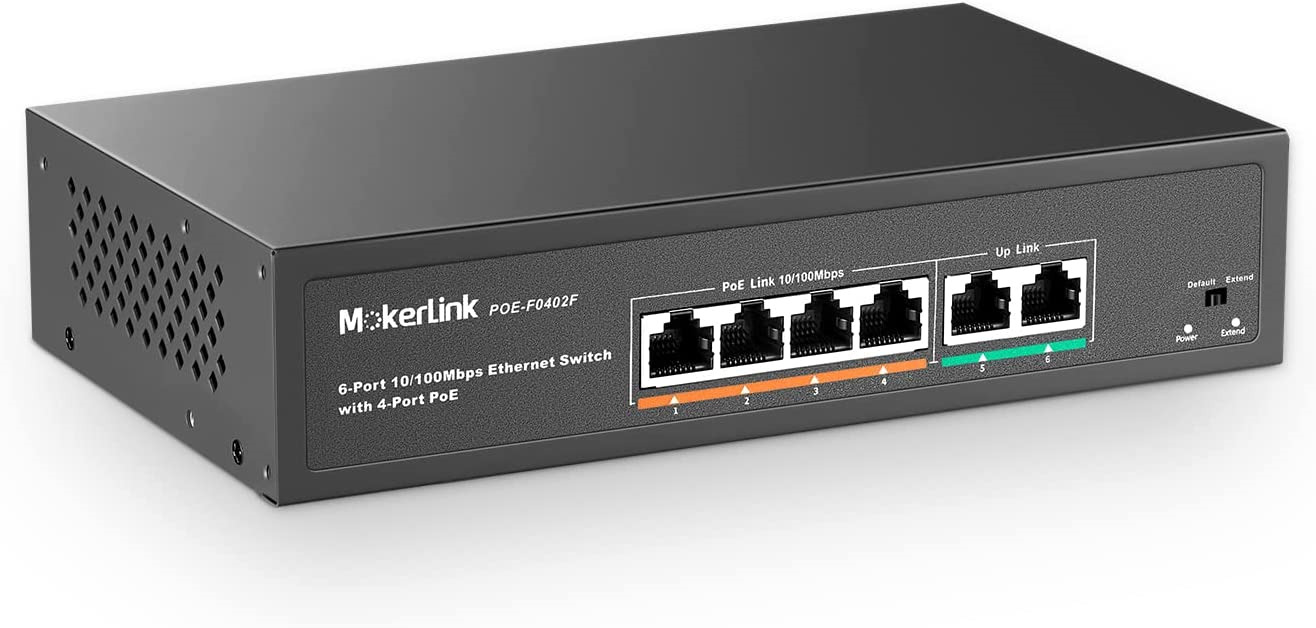 MokerLink 4 Port PoE Switch with 2 Uplink Ethernet Port, 78W High Power, Support