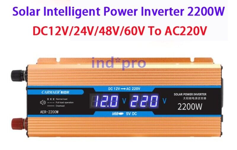 DC12/24/48/60V To AC220V CARMEAR AER-2200W Solar Intelligent Power Inverter New