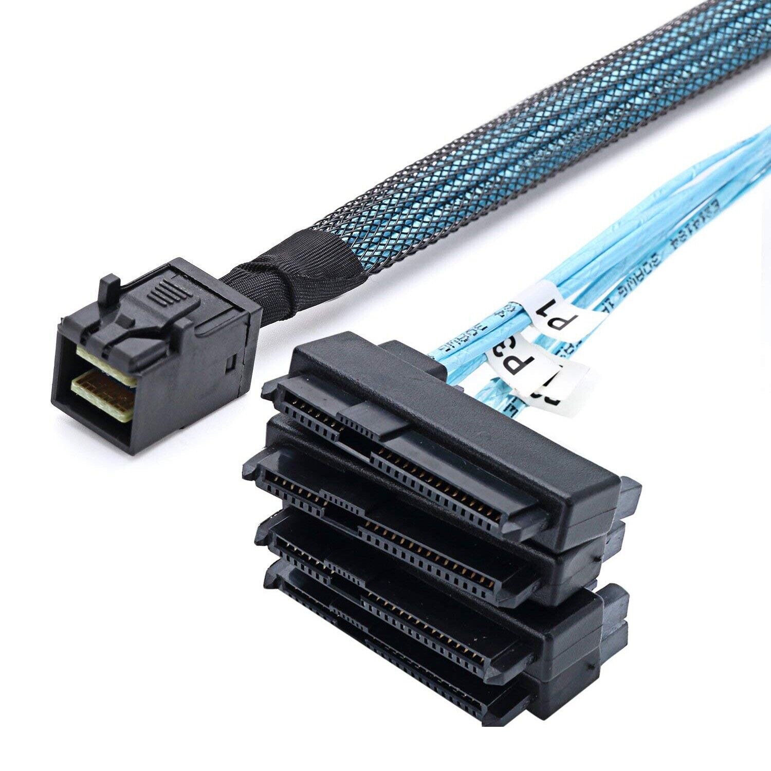 P82C Mini SAS SFF-8643 On 4x 29pin SFF-8482 And 4x SATA 15pin Splitter Cable