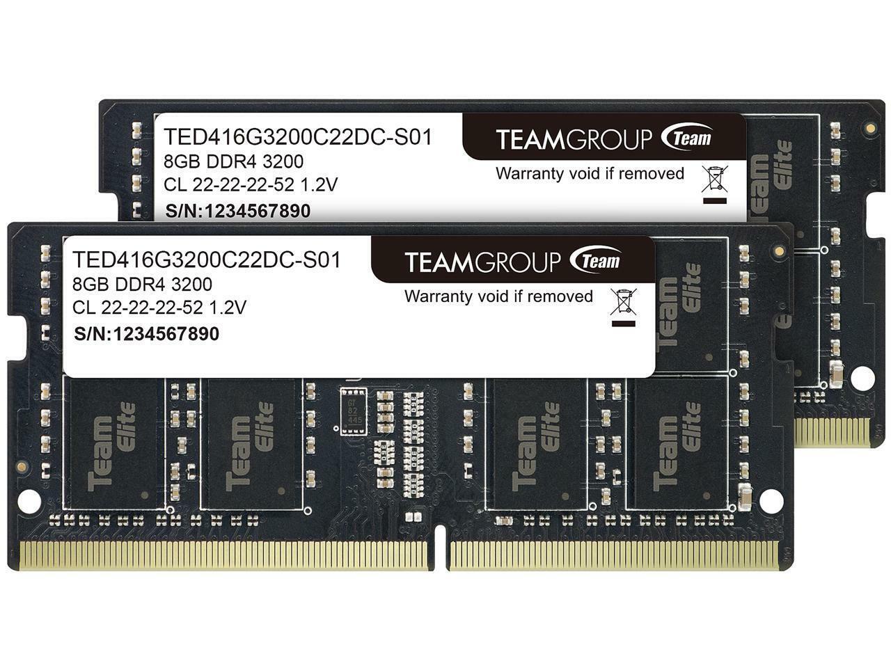 Team Elite 16GB (2 x 8GB) DDR4 SO-DIMM DDR4 3200 (PC4 25600) Laptop Memory Ram