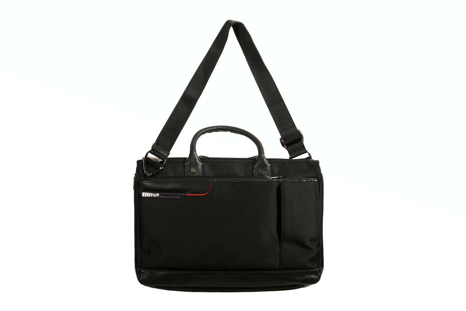 Scuderia Ferrari Logo Black Leather Trimmed Laptop Messenger Briefcase Hand Bag