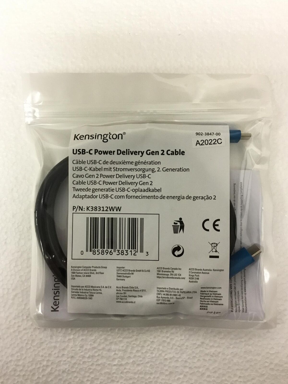 NEW SEALED Kensington USB-C 3.2 Gen2 10Gbps Cable with USB-A Adapter 100W, QTY